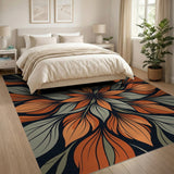 Radiant Orange Floral Burst Area Rug