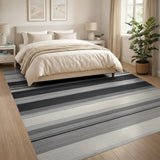 Modern Black White Striped Woven Area Rug