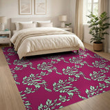 Pink Traditional Persian Rug with Green Bird Motifs