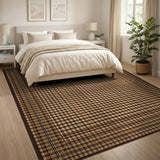 Brown Tan Gingham Check Area Rug