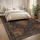Dark Floral Medallion Persian Area Rug