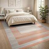 Framed Coral Orange Stripe Area Rug