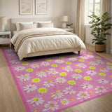 Playful Pink Daisy Butterfly Area Rug