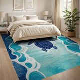 Sea Turtle Blue Teal Coastal Area Rug