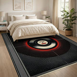 Geometric Modern Red Vinyl Record Geometric Area Rug
