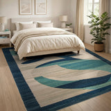 Abstract Blue Teal Fluid Shapes Area Rug