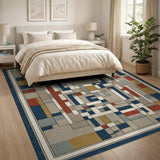 ODIKA Washable Geometric Abstract Area Rug - Mid-Century Modern Low Pile Non-Slip Carpet