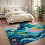 Whimsical Rainbow Castle Area Rug
