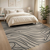 Beige and Neutral Beige Wavy Lines Abstract Area Rug