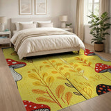 Whimsical Yellow Mushroom Meadow Area Rug