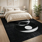 Distressed Yin-Yang Black White Area Rug