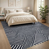 Bold Black White Distorted Stripe Area Rug