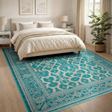 Teal Trellis Persian Area Rug