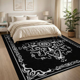 Traditional Persian Black and White Intricate Black White Persian Medallion Area Rug