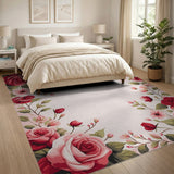 Vintage Red Rose Floral Border Rug