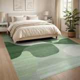 ODIKA Washable Green Abstract Organic Shape Area Rug - Low Pile & Non-Slip