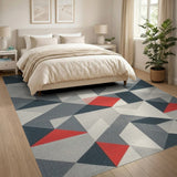 Modern Geometric Navy Grey Red Area Rug
