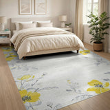 Vintage Yellow Floral Grey Area Rug