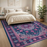 Navy Hot Pink Traditional Persian Area Rug