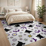 Purple Steampunk Cat Gear Pattern Area Rug