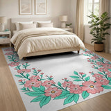 Pink Floral Frame Area Rug