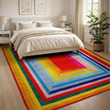 Vibrant Rainbow Concentric Frames Geometric Area Rug
