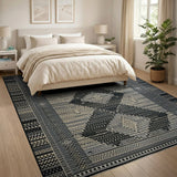 Geometric Heritage Tribal Black White Geometric Tribal Area Rug