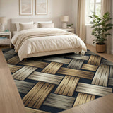 Brown and Tan Brown Tan Woven Basketweave Area Rug