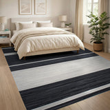 Woven Bold Black White Striped Woven Rug