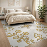 Gold and Silver Elegant Gold Floral Damask Area Rug