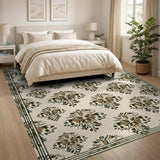 Elegant Beige Damask Floral Beige and Neutral Area Rug