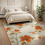 Vintage Orange Hibiscus Floral Area Rug