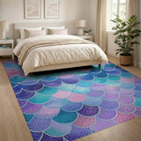 Mermaid Scales Area Rug in Vibrant Purple Pink Teal