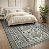Black and White Geometric Black White Heritage Tribal Geometric Rug