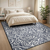 Navy Floral Swirl Vine Area Rug