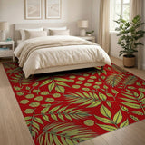 Vibrant Red Fern Leaf Area Rug with Spirals