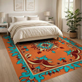 Vibrant Orange Teal Medallion Persian Rug