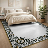 Gold and Silver Ornate Black Gold Persian Border Rug