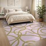 Blush Pink Abstract Area Rug with Golden Swirls