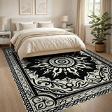 Elegant Black White Persian Mandala Rug