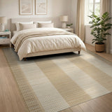 Beige and Neutral Beige Striped Woven Seagrass Area Rug