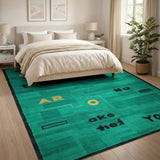 Vibrant Teal Geometric Typography Area Rug