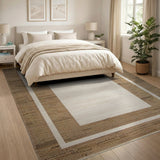 Brown Border Cream Center Woven Area Rug