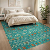 Blue and Teal Heritage Tribal Teal Heritage Tribal Geometric Area Rug
