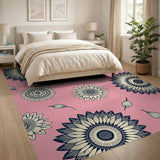 Pink Sunflower Line Art Area Rug