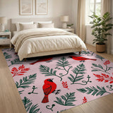 ODIKA Red Cardinal & Evergreen Washable Area Rug - Low Pile, Non-Slip & Pet Friendly