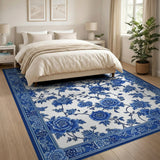 Blue Peony Chinoiserie Area Rug