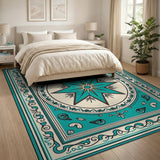 Teal Compass Rose Coastal Area Rug