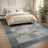Grey Geometric Text Overlay Area Rug