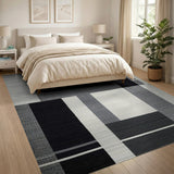 Stacked Blocks Geometric Black White Area Rug